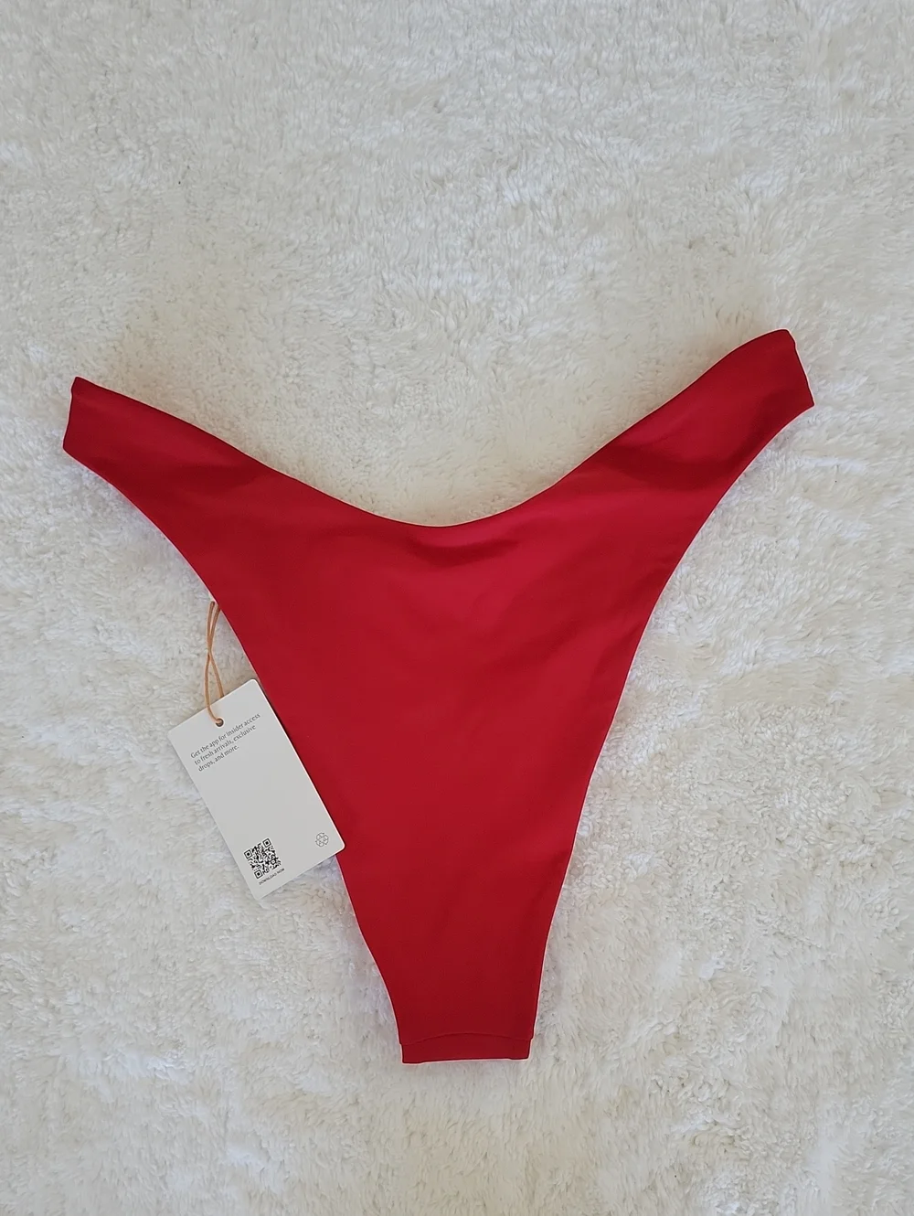 QUINCE Italian High Leg Ring Bikini Bottom In Red Size Medium NWT